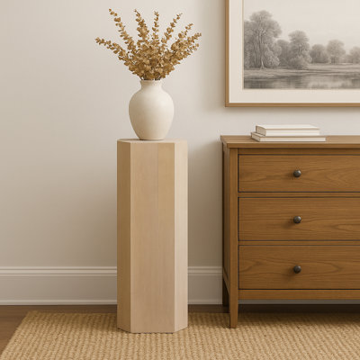 Elegant Natural Wood Accent Side Table With Geometric Design - Distinctive Narrow End Table For Modern Living Room Spaces - Tan