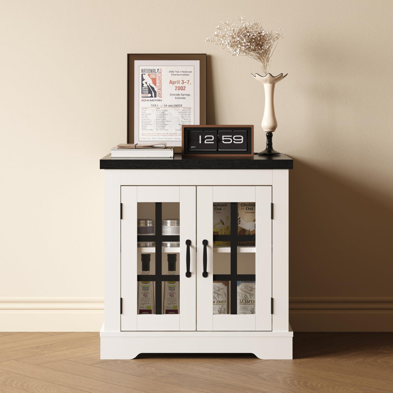 Buffet avec rangement, buffet avec portes en verre, prise de courant intégrée, plaque supérieure élégante, Noir / blanc
