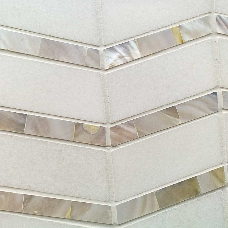 Alerion 12x12 Chevron Polished Marble and Pearl Mosaic Tile