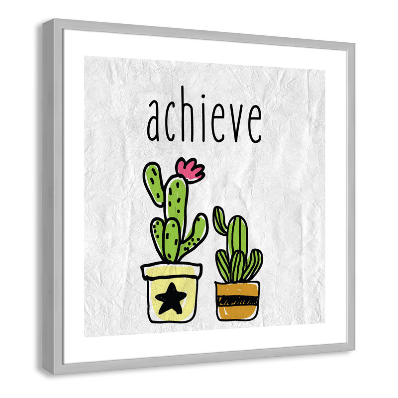 Impression sur papier Cacti C, Encadré de boîte argent, H 26,5 po x l 26,5 po x P 1,18 po