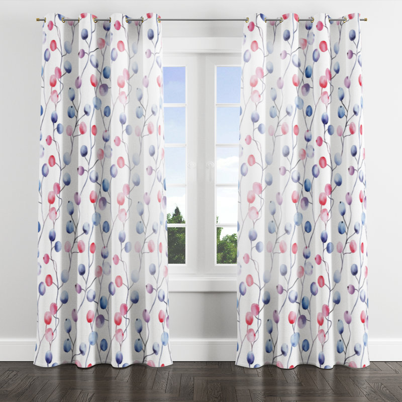 Floral Velvet Curtains - Blue Berry Whisper Grommet Curtain - 1 Panel, Gold Grommets, 52" W x 63" L