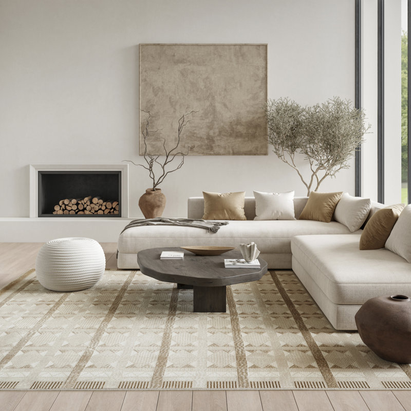Ebern Designs Reimann Taupe Modern Indoor Rug, Rectangle 8' x 10'