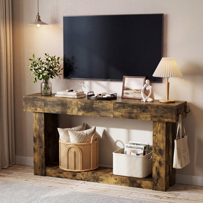 63" Long Console Table With 2 Drawers, Wooden Narrow Rectangular Sofa Table Behind Couch, Farmhouse Entryway Table for Entrance, Hallway, Living Room,