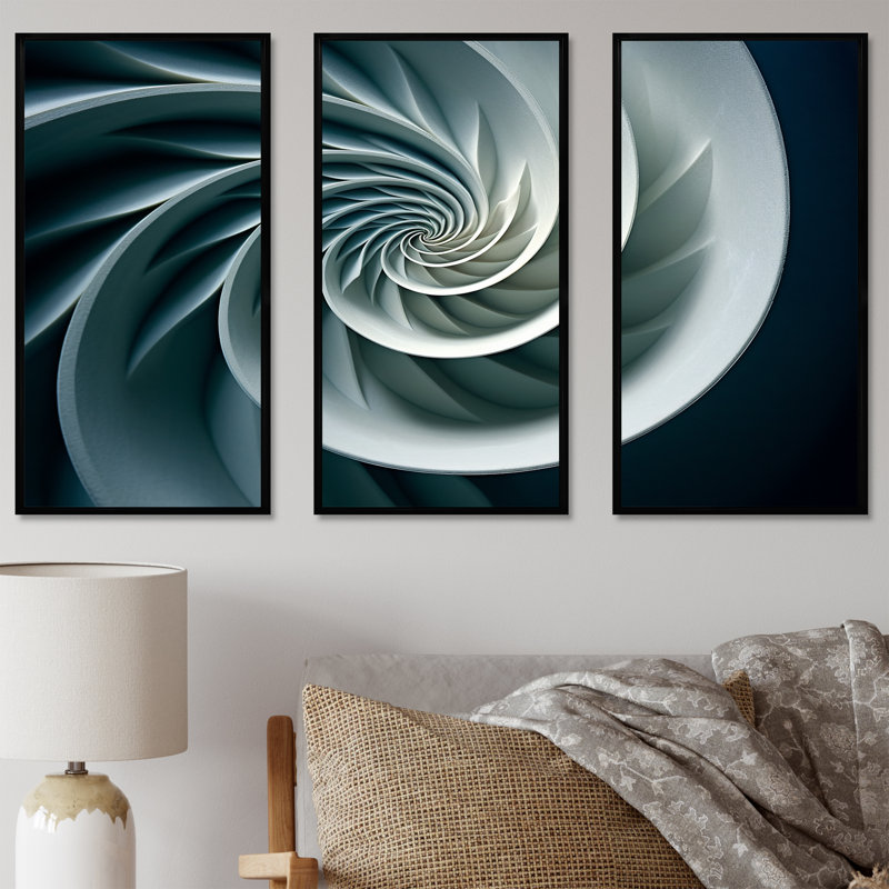 Turquoise coquille tourbillonnante - ensemble de décorations murales Nautilus, Cadre flottant noir