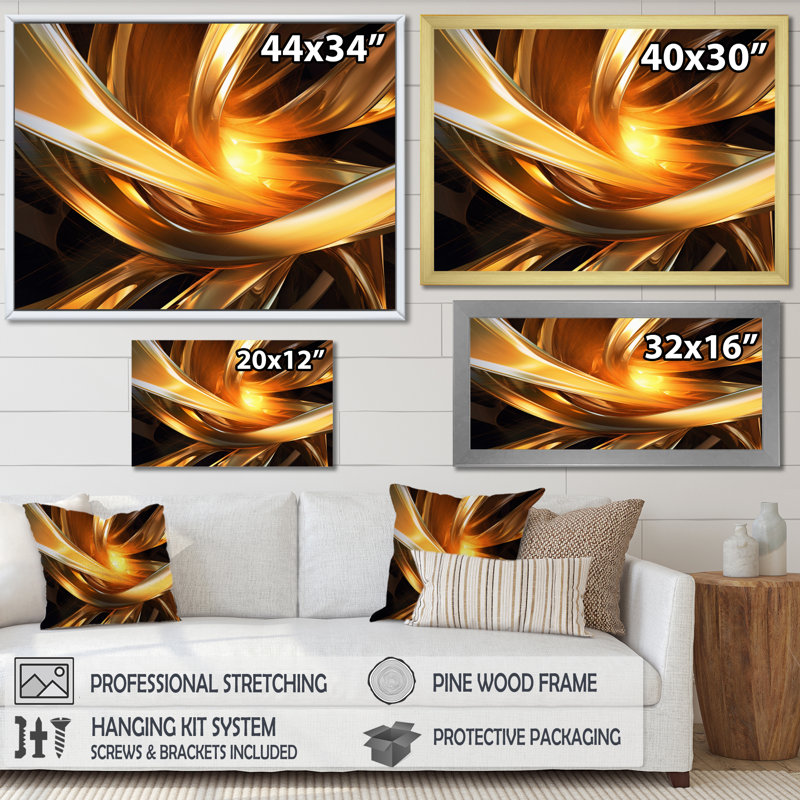 Or noir fractal Tide III - impression, Cadre flottant noir, H 30 po x l 40 po x P 1,5 po