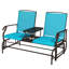 Banc coulissant bleu avec table centrale pour patio. Cadre métallique dans la cour, jardin, porche. Tissu respirant, 528 lb Capacité de poids total, cour arrière coulissante double - Divertissement de patio, porche
