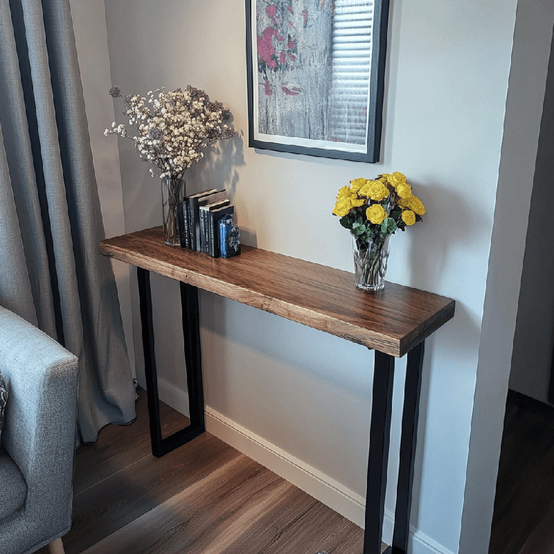 Solid Walnut Console Entrance Table U Legs, 90cm H x 80cm W x 35cm D