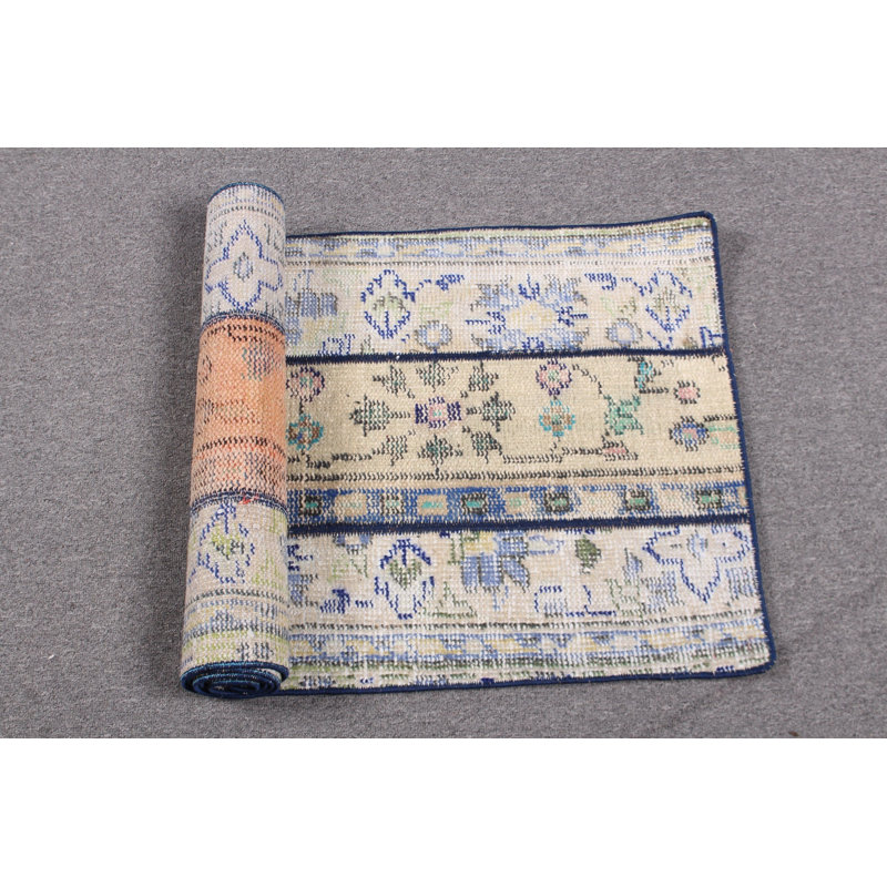 Vintage Turkish Wool Runner Rug in Green for Kitchen and Entryway - Antique Patchwork Design