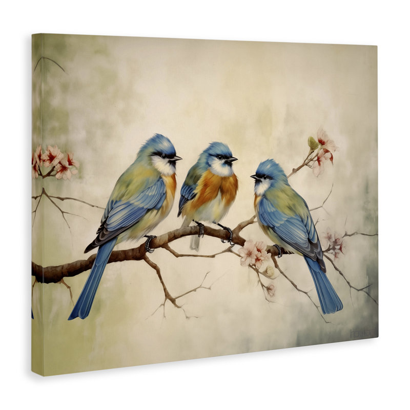 Trio d'oiseaux sur toile tendue par Arlington Prints, H 30 po x l 40 po