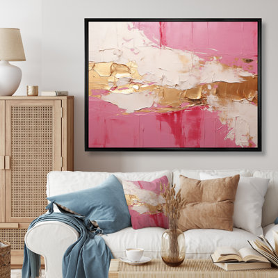 Minimalism Pink And Gold Horizon I - Abstract Painting Framed Canvas Print Wall Art