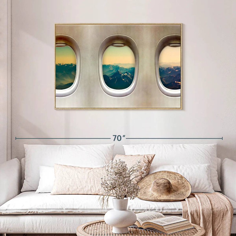 Vieilles fenêtres d'avion, Cadre flottant en bois naturel, 43 po x 29 po