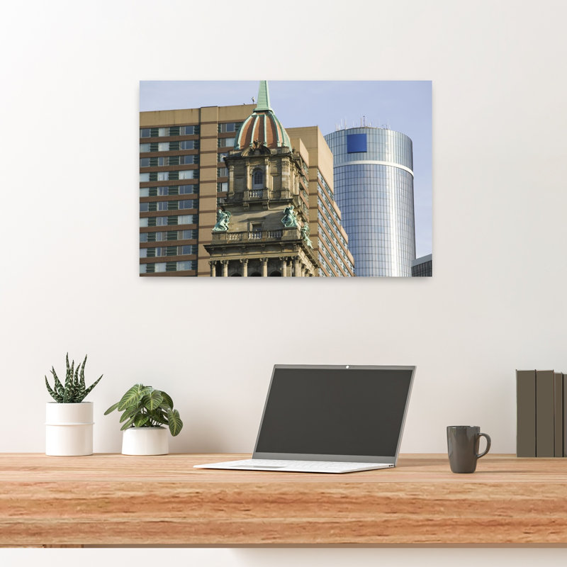 Wayne County Building and Renaissance Center Detroit Michigan USA 1 Piece Wrapped Canvas Wall Art, 60.96 cm H x 40.64 cm W