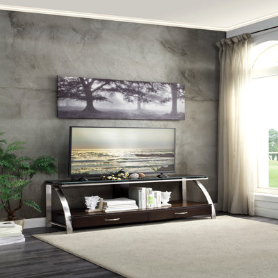 Modern Design TV Stand, Glass Top, Stainless Steel Frame - for Living Room