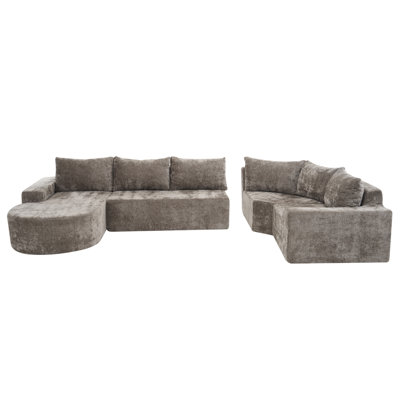 Roomfitters 141.7" Oversized Modular Cloud Sofa Set, U-Shaped Sofa with Deep Seat for Living Room, Brown
