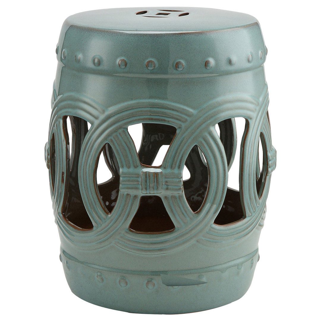 Abbeydale 14" x 17" Ceramic Garden Stool ,Strong Glazed Material, Decorative End Table, Antique Blue Charlton Home®