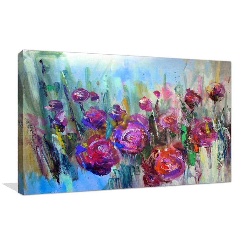 « painted fleurs », reproduction de peinture à l’acrylique sur toile tendue, H 24 po x l 40 po x P 1,5 po