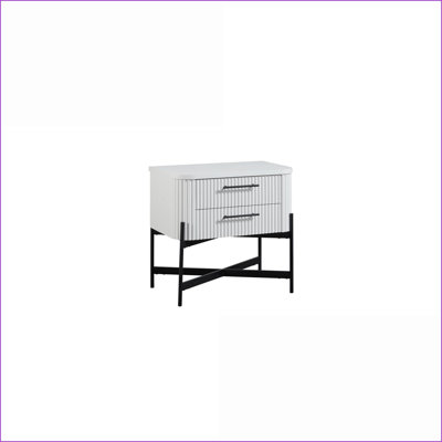 Modern 2-Drawer White Nightstand with USB-C Port