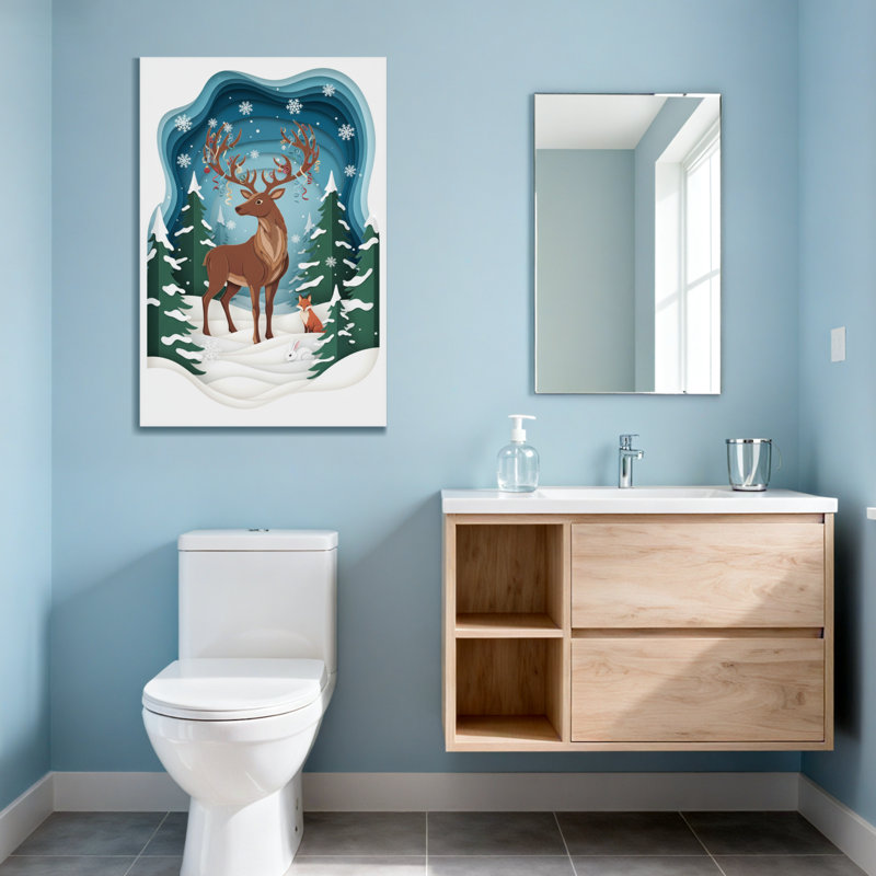 Noël, hiver, forêt, renard, cerf, flocon de neige, pin, H 24 po x l 16 po