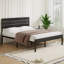 Structure de lit pleine grandeur Alicia avec tête et pied de lit en bois, lit plateforme rustique industriel avec support en acier robuste, aucun sommier requis, rangement sous le lit, sommier anti-bruit, noir-1830588108-1800070355