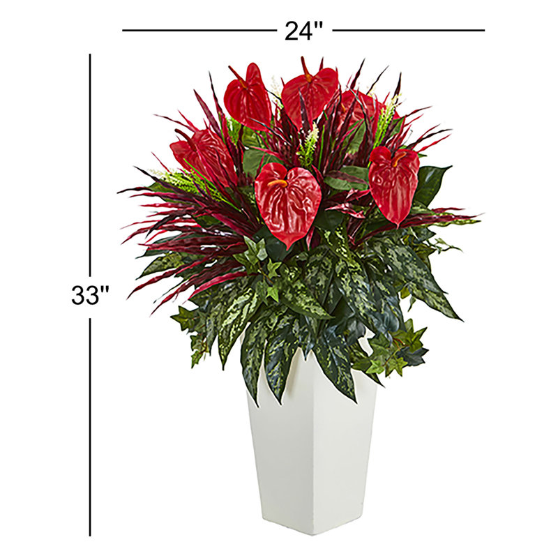 Mixed Anthurium Plant in White Tower Vase