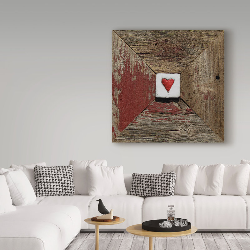 Reproduction d’art sur toile tendue cœurs de grange rouge, H 18 po x l 18 po x P 2 po