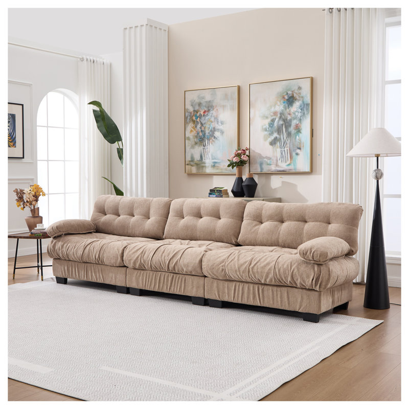 Canapé modulaire 3 places à assise profonde et canapé en tissu brun clair pour salon