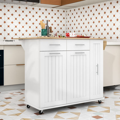 Versatile Rolling Kitchen Island with Drop Leaf and Internal Storage Racks by Winston Porter