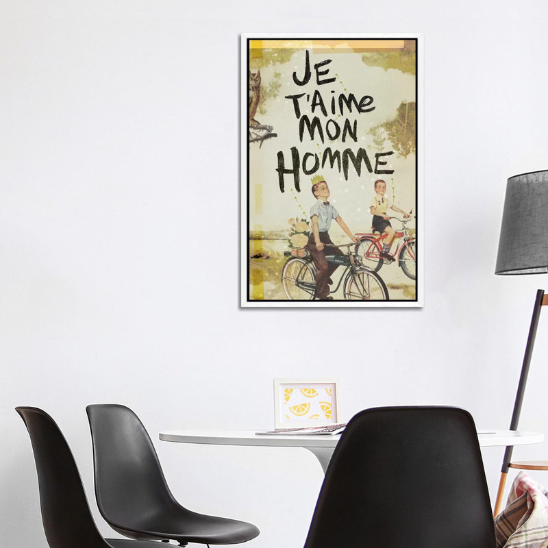 Je T'aime Homme 1 Piece Wall Art on Canvas, 101.6 cm H x 66.04 cm W, White Framed