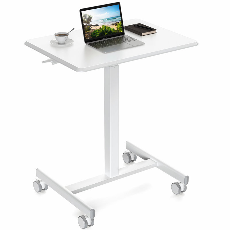Chariot roulant pour ordinateur portable, petit bureau mobile pour travailler debout, Blanc