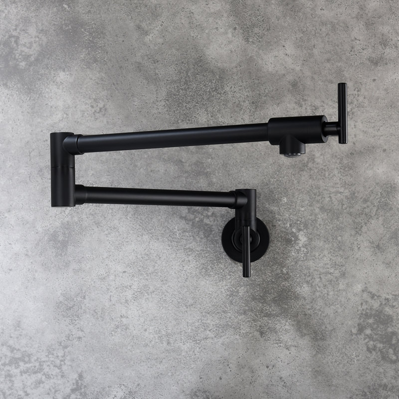 Matte Black Wall Mount Pot Filler Faucet, Brass, Double Handles Offer Smooth Water Flow, Arm, Corrosion Coated Finish Mounted Surface