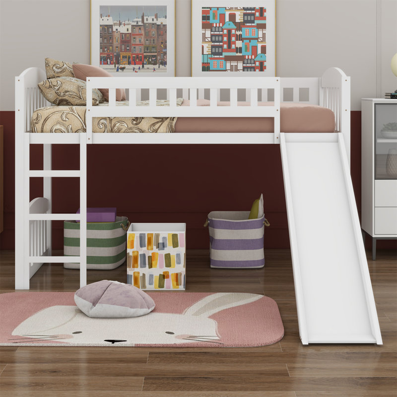 Loft Bed With Slide And Ladder, White