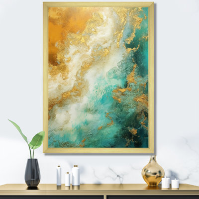 Morning Bliss or et sarcelle art marbré or - reproduction d'art sur toile