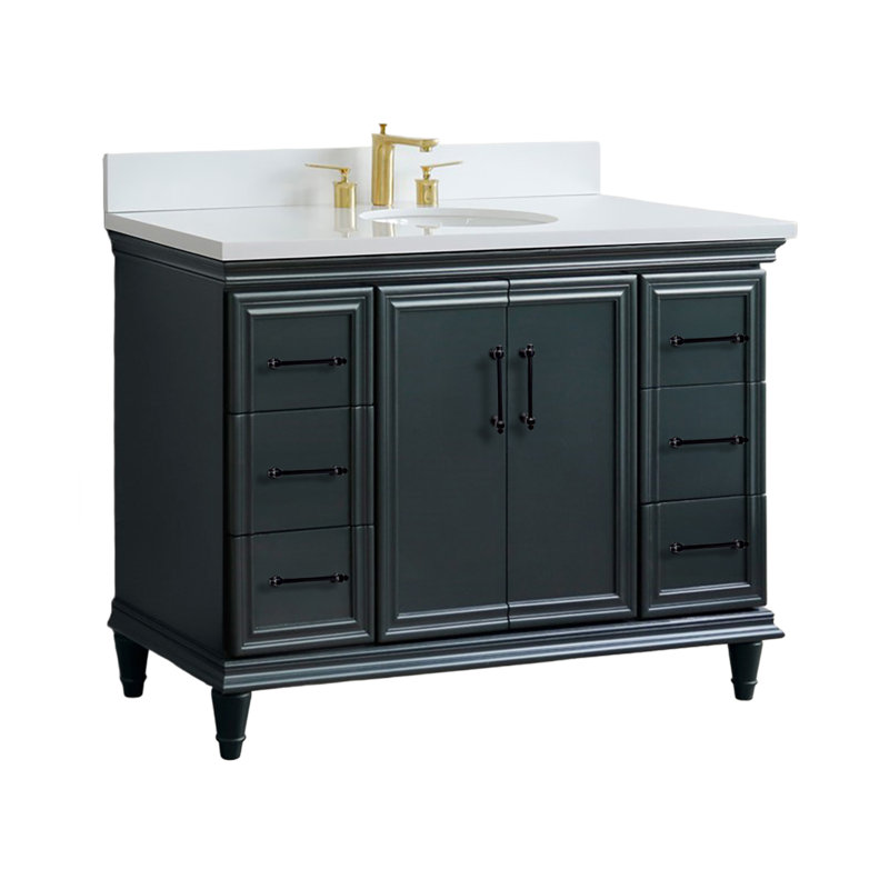Meuble-lavabo simple en granite et lavabo ovale, Quartz blanc, 49"