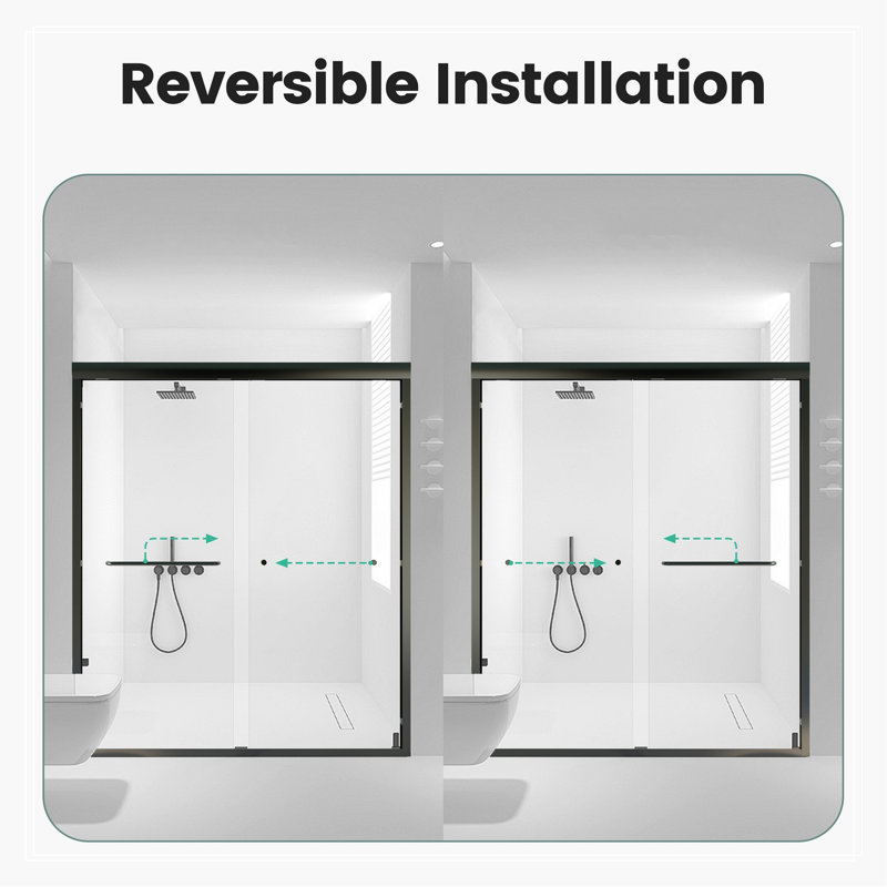 56"-60"W*70" H Semi-Frameless Double Sliding Shower Door, Bypass Shower Door, 1/4" (6Mm) Thick SGCC Tempered Glass Door