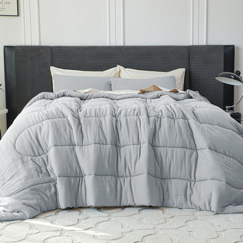 100% Cotton Muslin Comforter Set Washed Cotton Gauze Comforter, Light Blue, Queen Comforter + 2 Standard Pillowcases