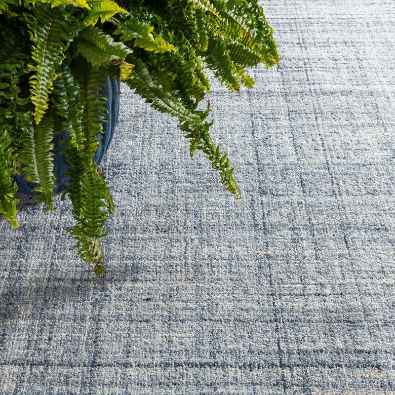 Harris Hand Micro Hooked Wool Rug, Rectangle 9'6" x 13'6", Blue/Ivory