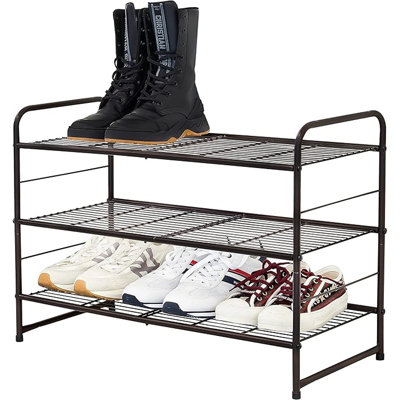 Stackable And Expandable Shoe Rack, 3 Shelves Metal Wire Utility Rack, Bronze