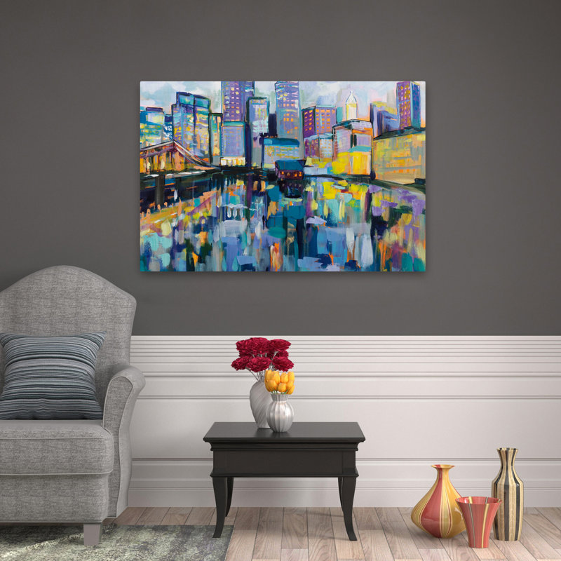 Bleu et art de Boston Harbor, H 32 po x l 48 po