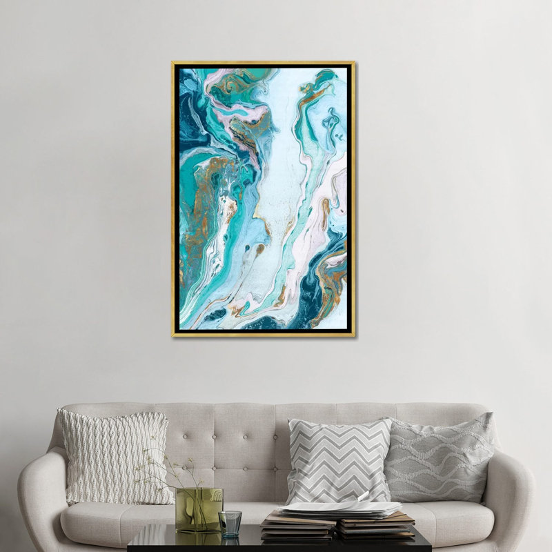 « Marble Petroleum II » par Eva watts-impression d’art graphique, H 48 po x l 32 po x P 1,5 po, Toile encadrée d'or