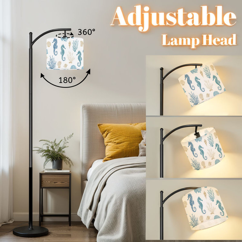 Lampe sur pied à arc avec abat-jour réglable Summer Ocean Seashell Seahorse Tranquil Lampadaire