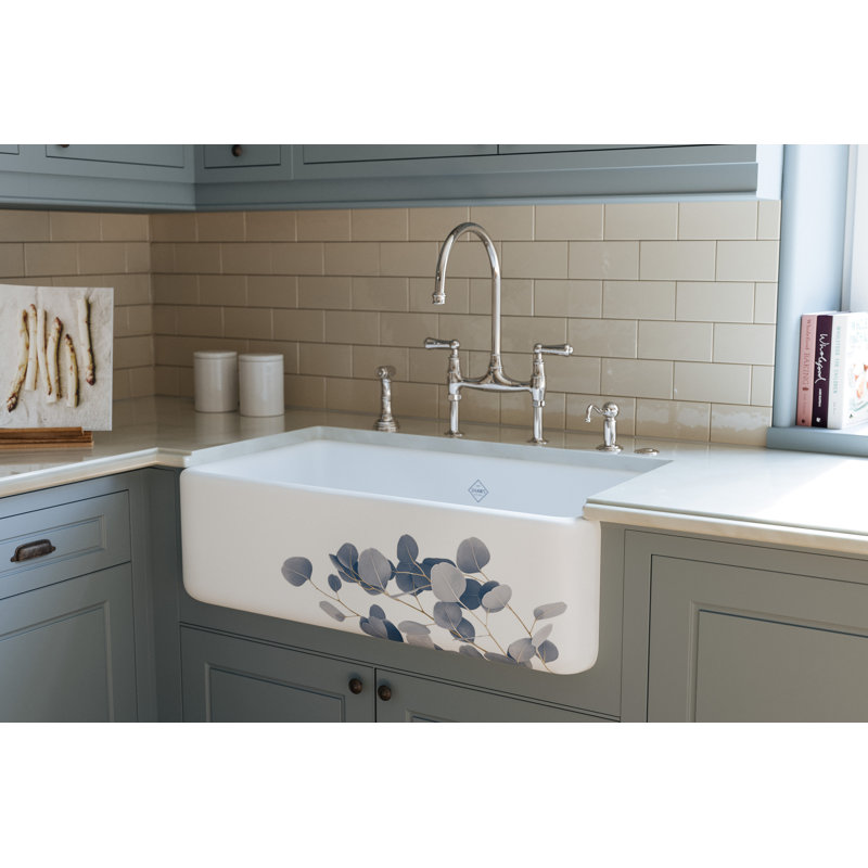 Shaws Original Single Bowl Front Fireclay 33" L x 18" W Apron Kitchen Sink, Eucalyptus Blue/Silver
