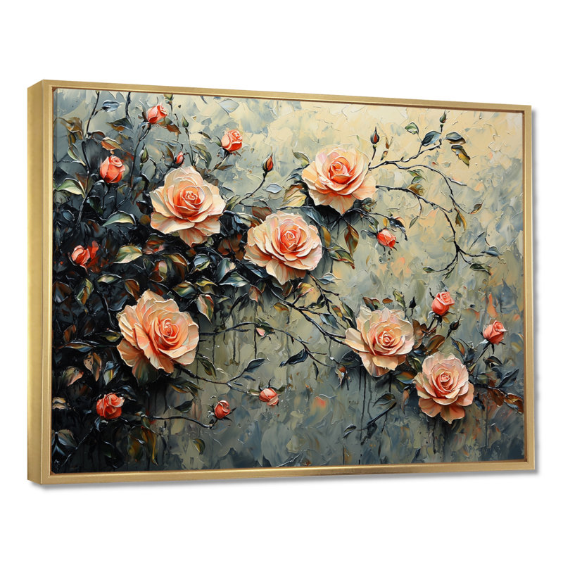 Roses, fleurs, parfum de sérénité III - roses, art mural sur toile, Impression encadrée flottante sans passe-partout, Doré