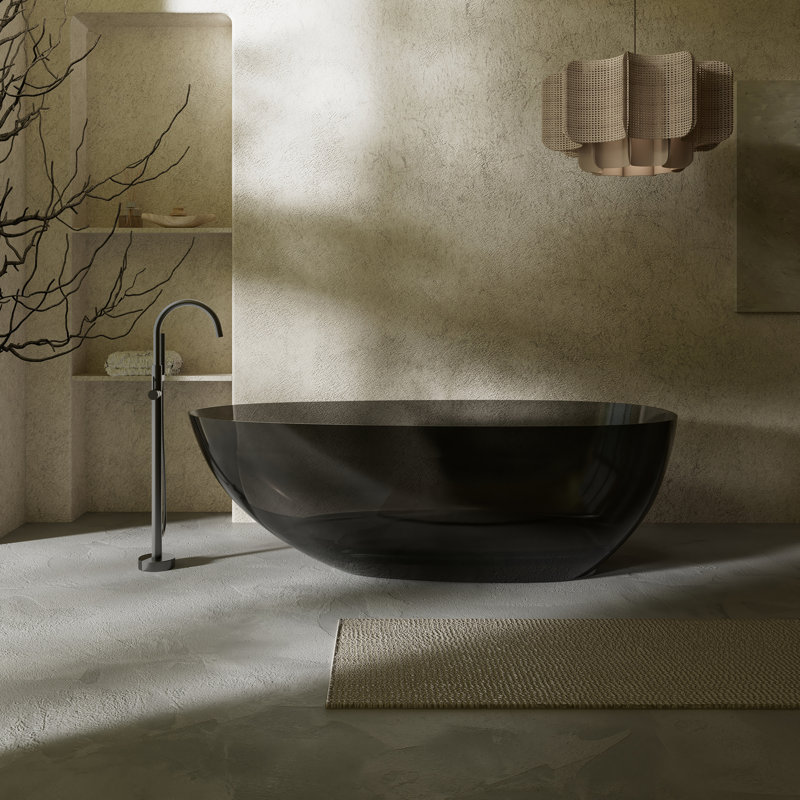 Baignoire de trempage autoportante en résine avec drain escamotable 59 po. X 29 po. MonBlari, Noir