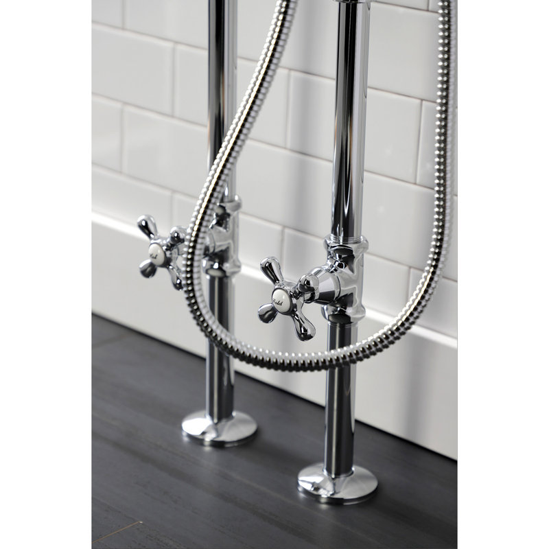 Polished Chrome Freestanding Clawfoot Tub Faucet with Hand Shower