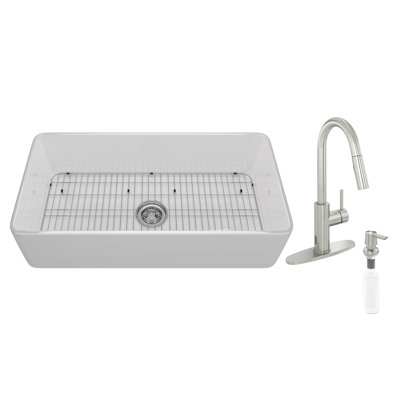 36"L x 18'' W Single Bowl Fireclay Farmhouse Kitchen Sink with Touchless Kitchen Faucet
