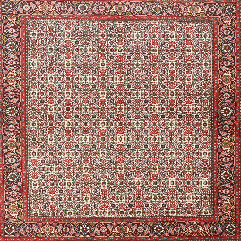 Tapis rouge/beige/noir traditionnel, Carré 4 pi