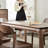 Retro Nut-Brown Rectangular Solid Wood Dining Table-1752333193
