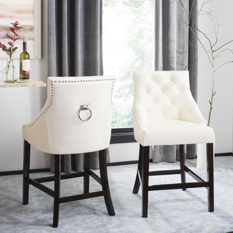 Balyon Upholstered Counter Stool, White, Counter Stool (26" Seat Height)