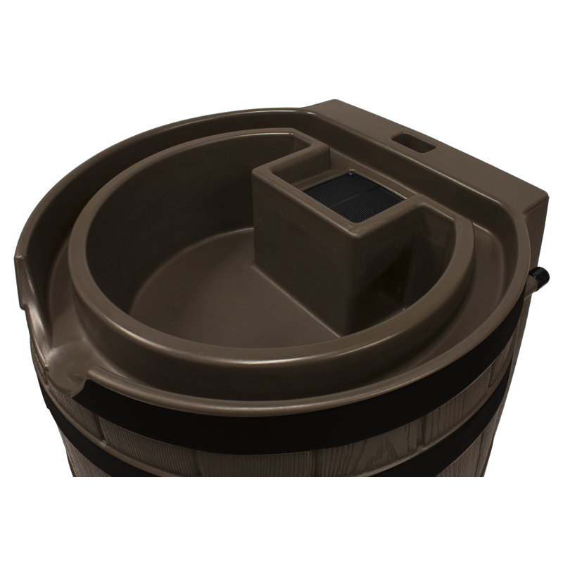 Good Ideas 65 Gallons Resin Drainable Dual Overflow Rain Barrel, Oak