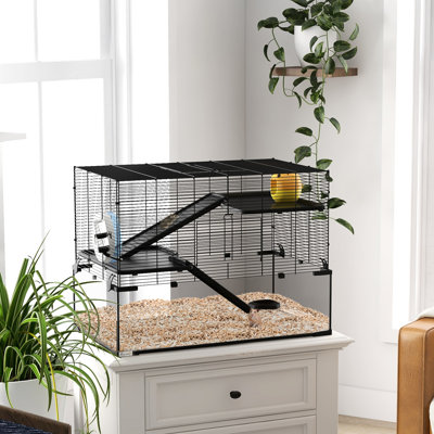 31" Hamster Cage Of , Black With Practical Design, Glass Basin, Ramps, Platforms, Hut, Exercise Wheel For Pets Nest, Ergonomic Hamsters &